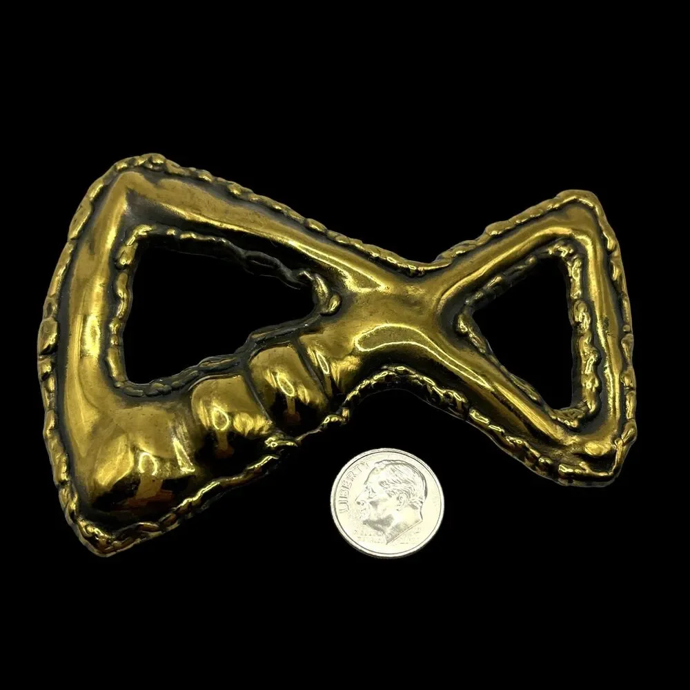Vintage Brass Scarf Belt Slide Cast Metal Sculpture Abstract Brutalist Statement